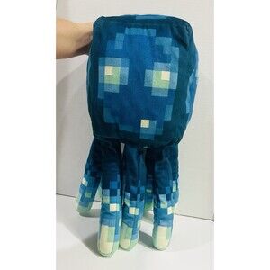 Minecraft Earth Glow Squid 19” Pillow Glow In The Dark Plush Blue Octopus Mojang